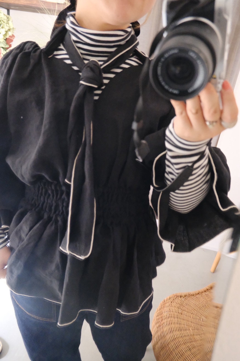 【予約】ribon puff peplum(black)