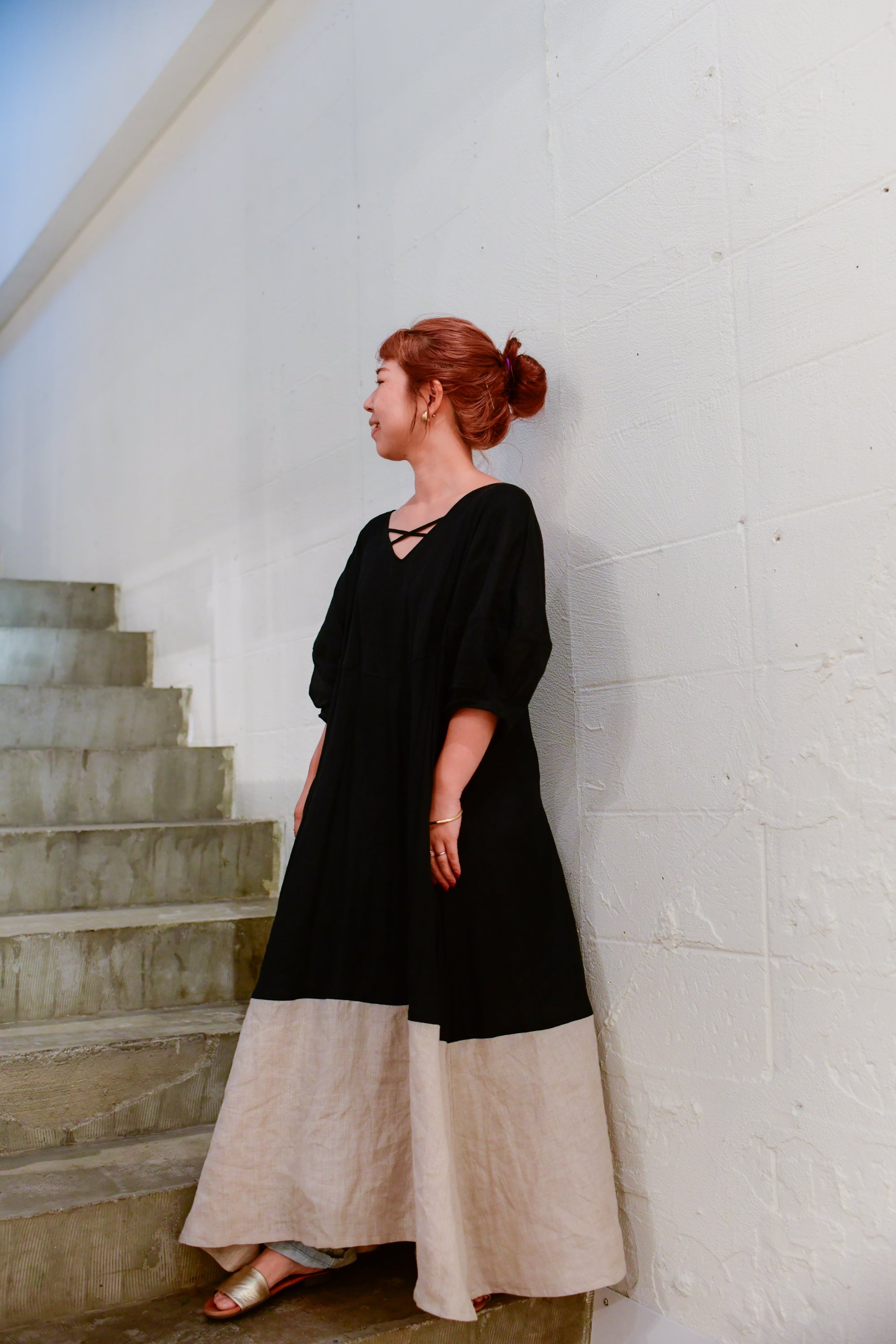 cross linen dress (classical black)