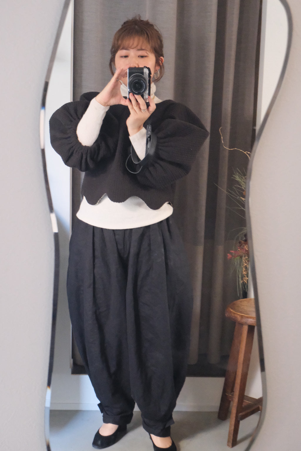 balloon puff pants-black