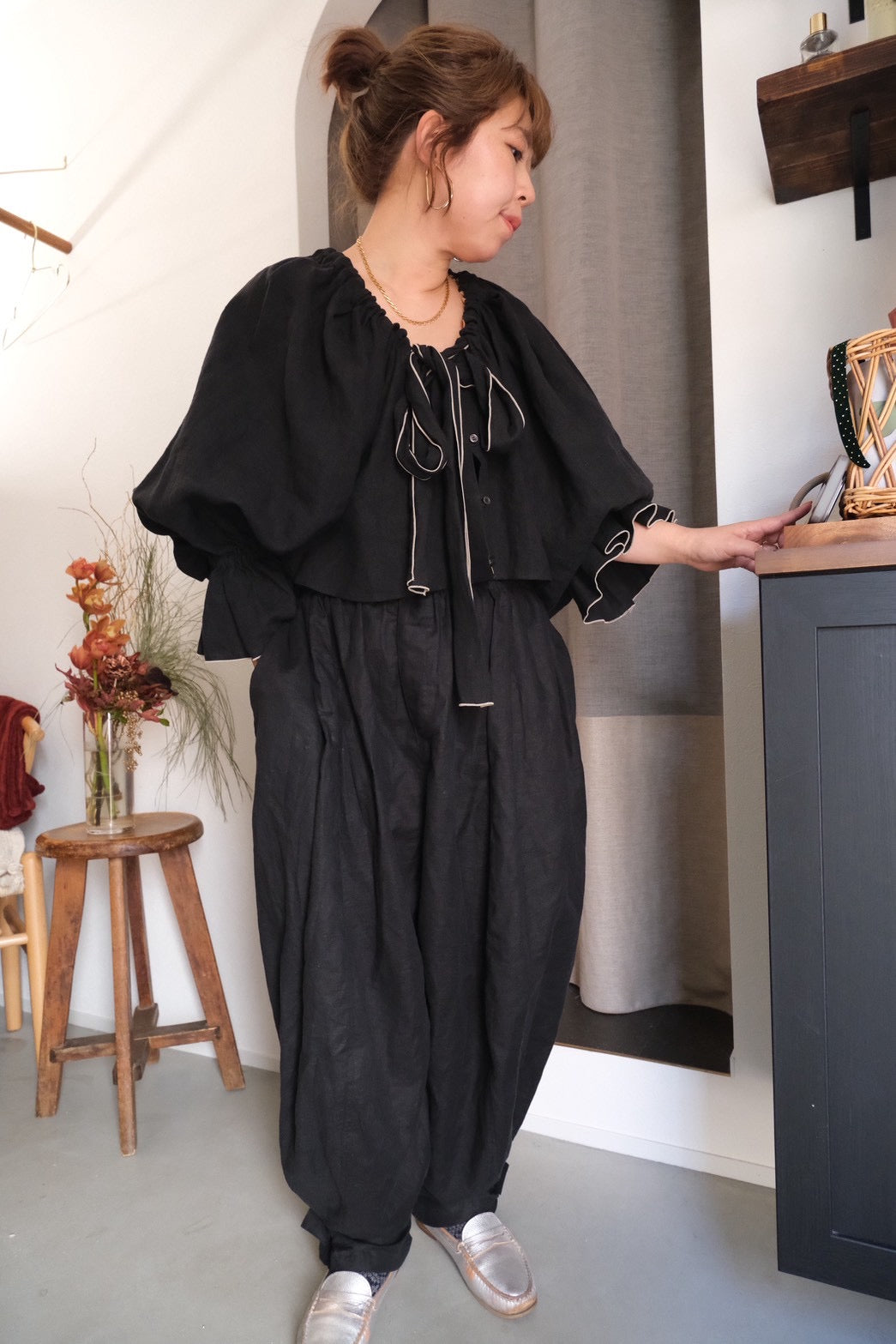 【予約】ribon puff peplum(black)