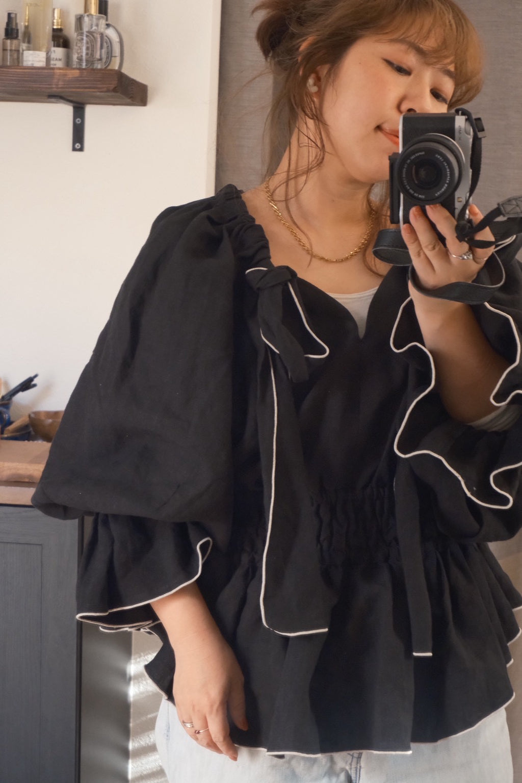 【予約】ribon puff peplum(black)