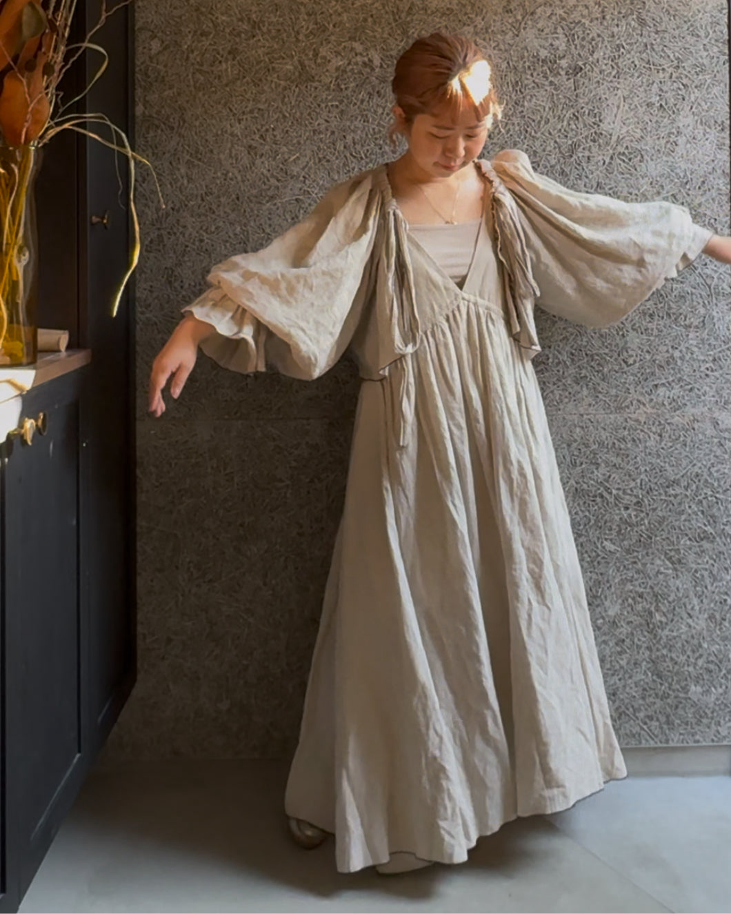 linen ribbon puff blouse(écru)