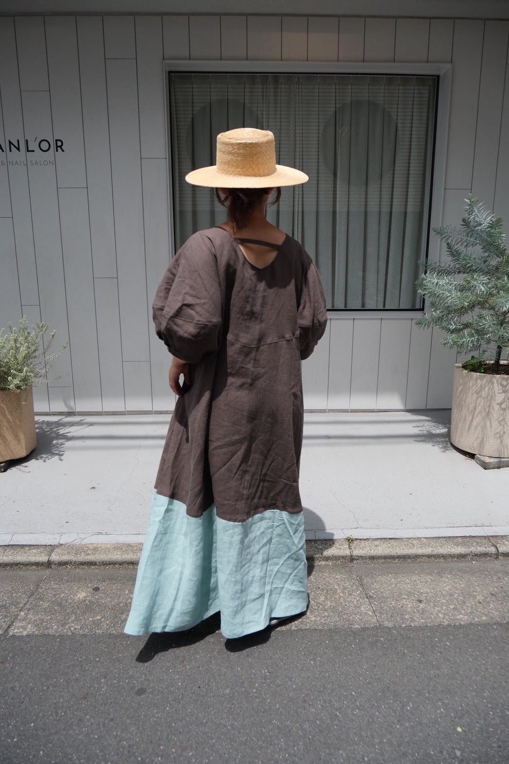 cross linen dress (choco mint)