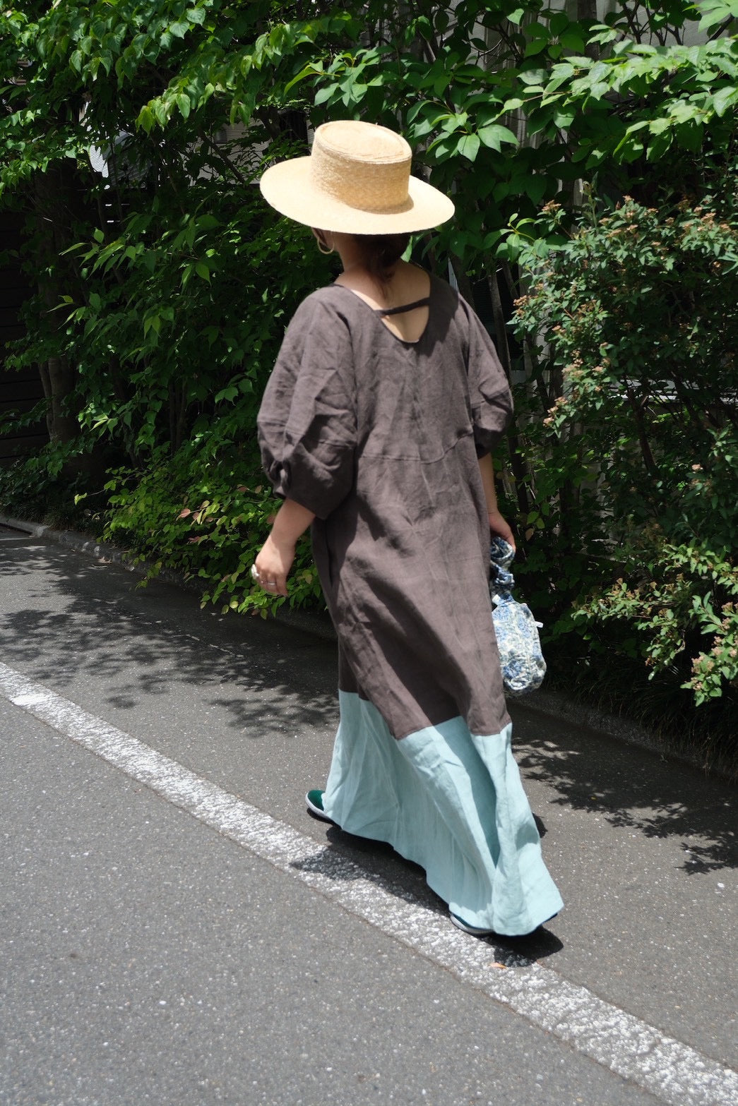 cross linen dress (choco mint)
