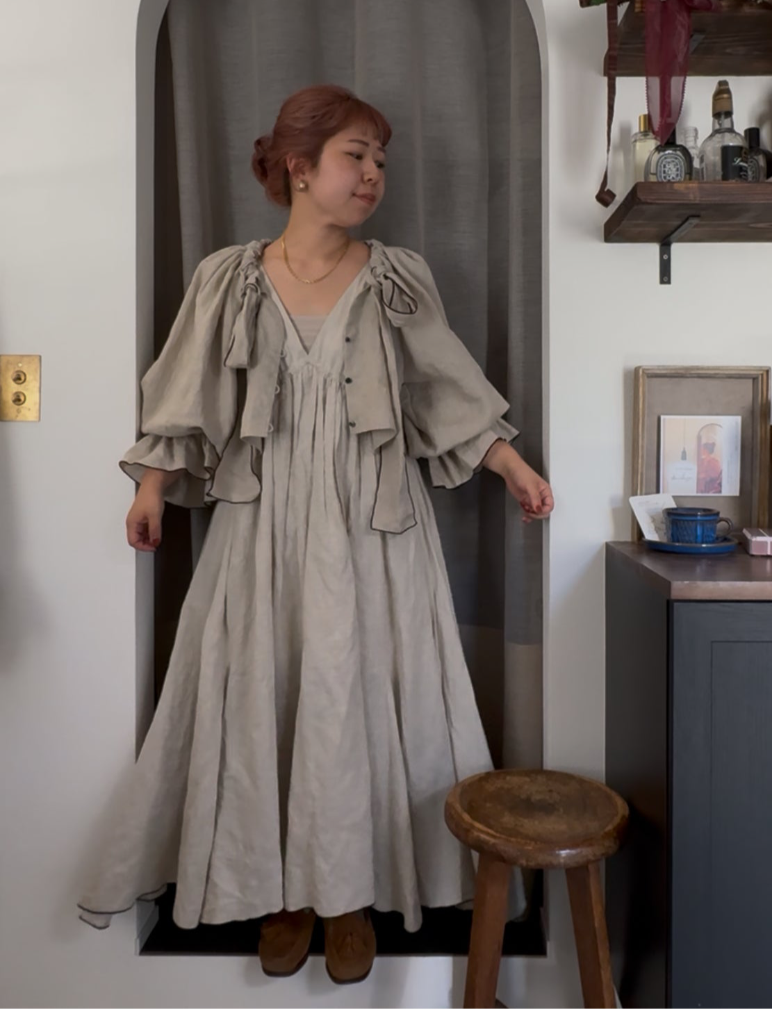 【予約】linen ribbon puff blouse(écru)