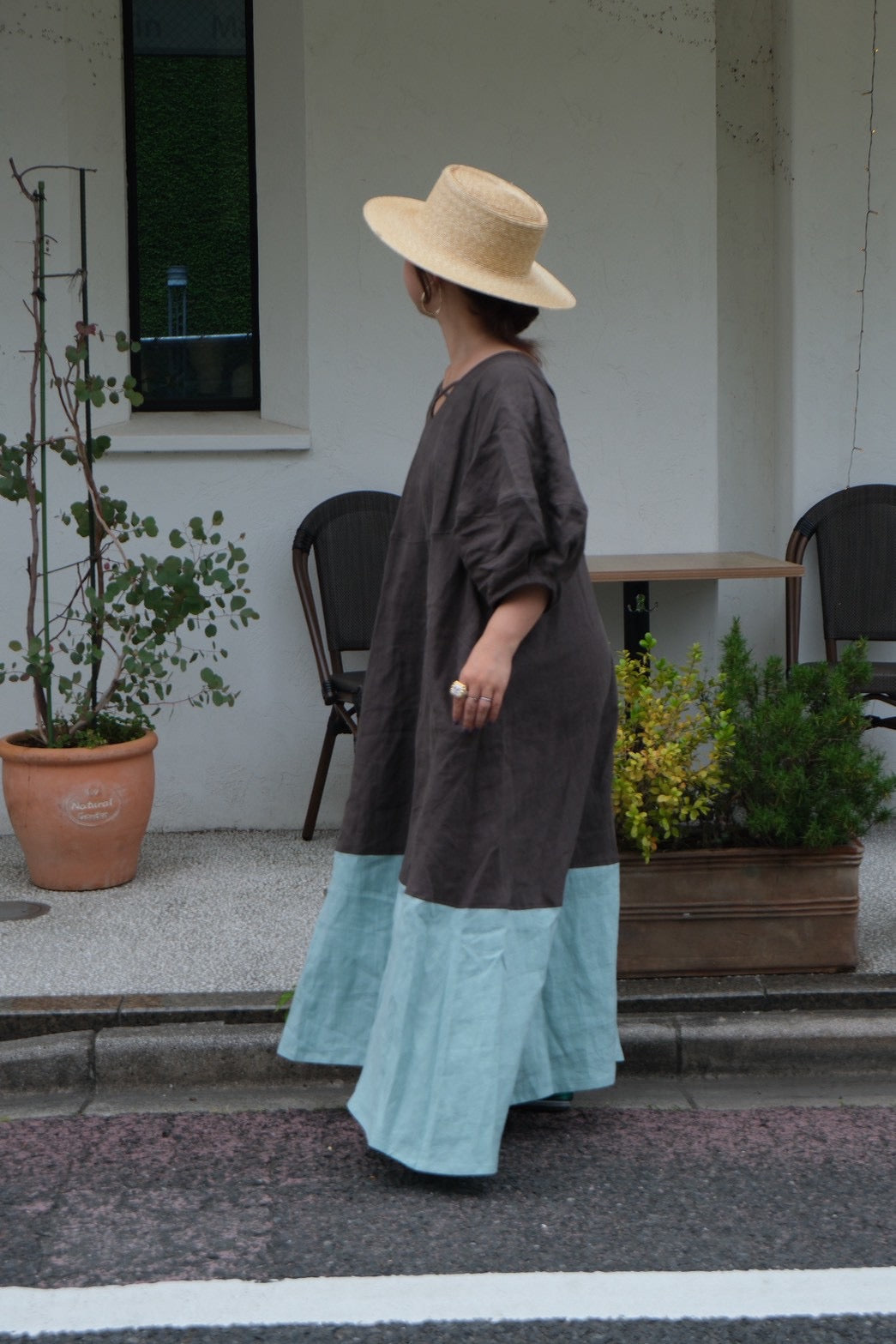 cross linen dress (choco mint)