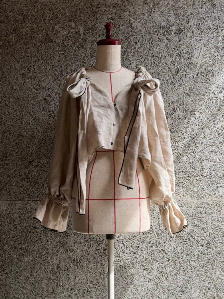 linen ribbon puff blouse(écru)