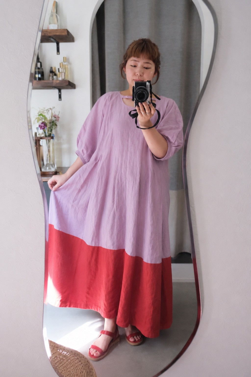cross linen dress (cherry pink)