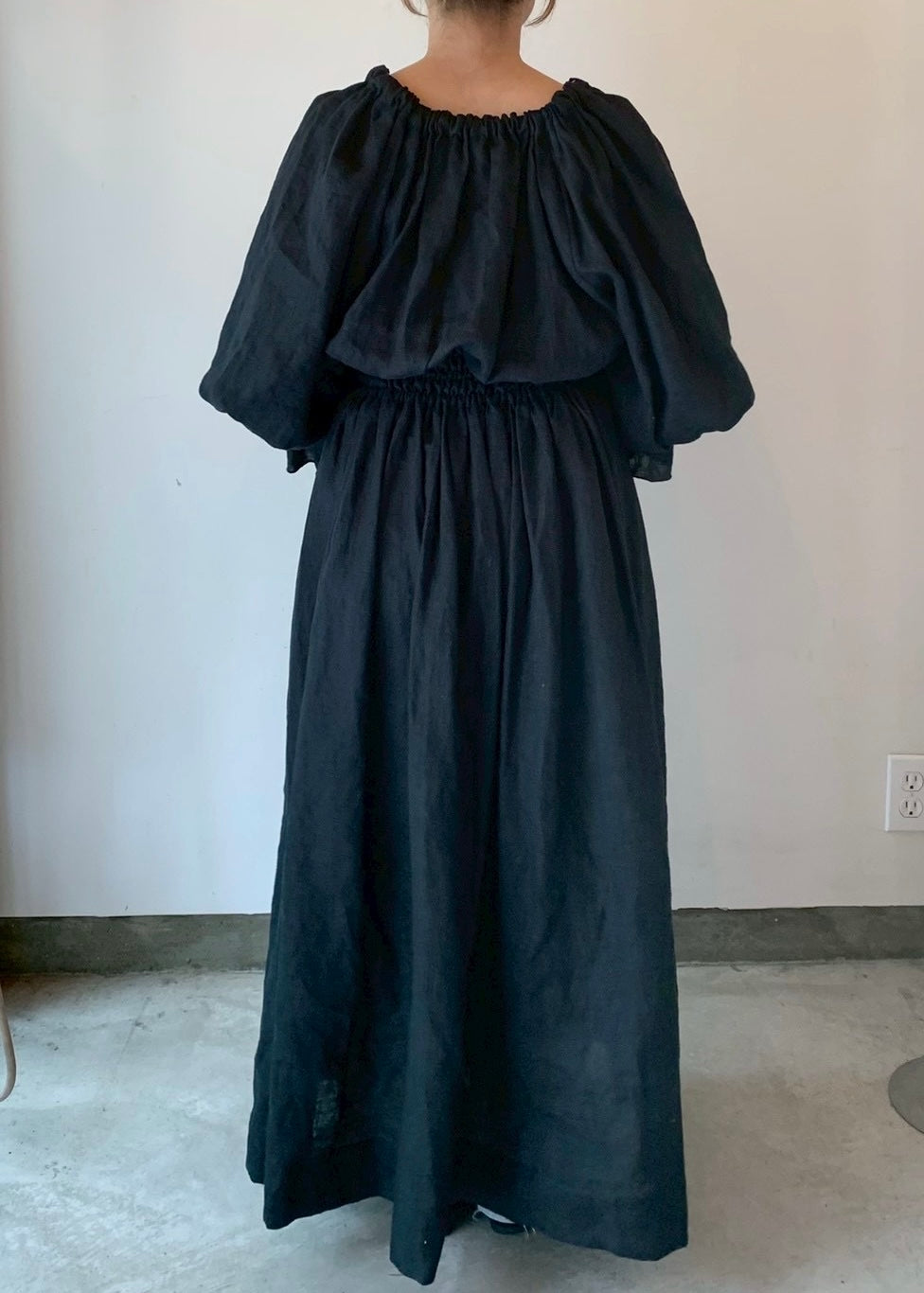linen ribbon puff onepiece(black)