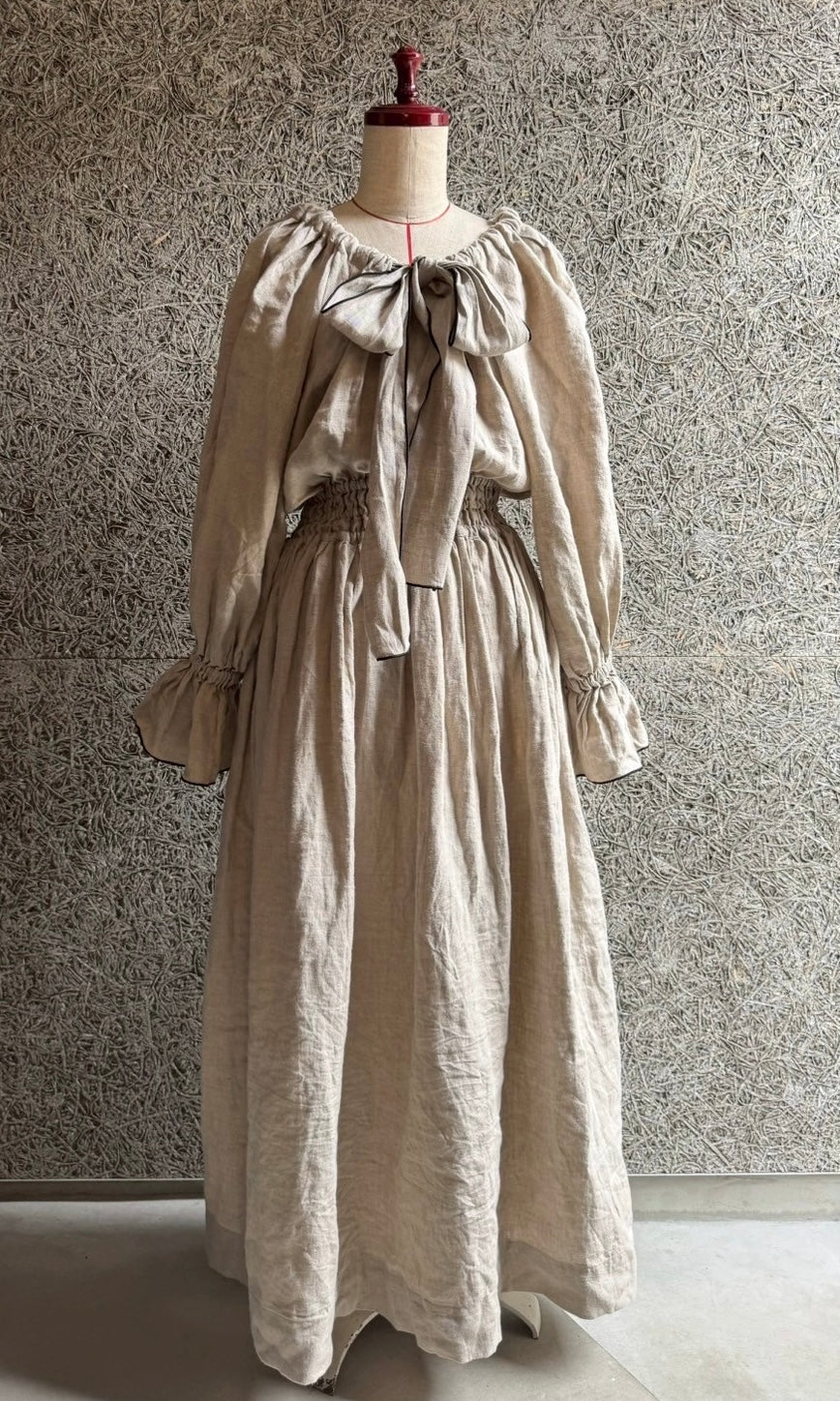linen ribbon puff onepiece(écru)