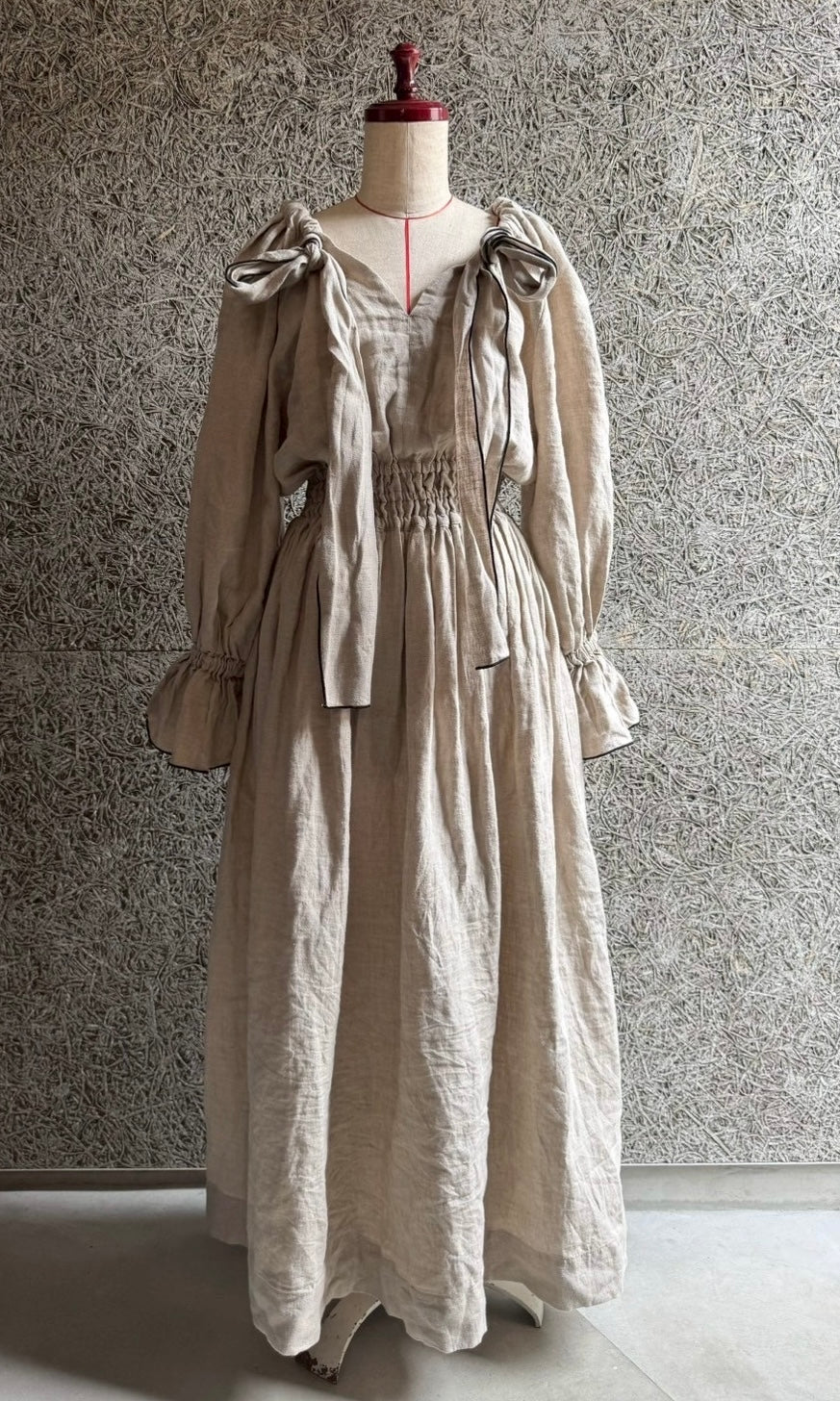 linen ribbon puff onepiece(écru)