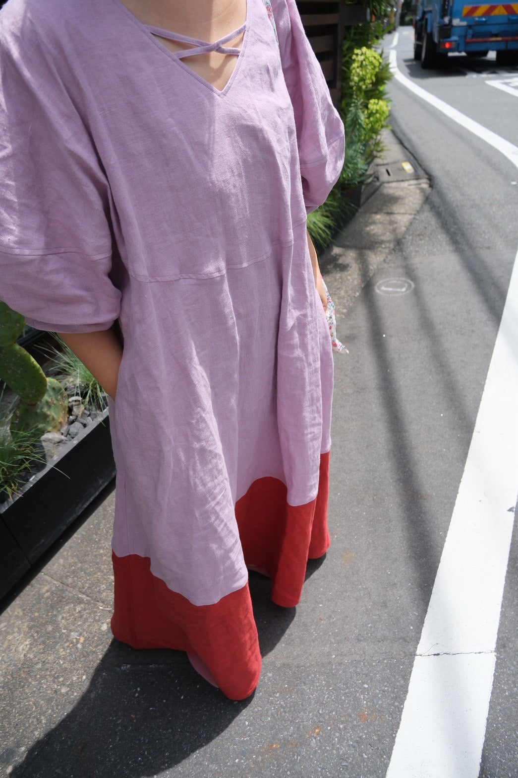 cross linen dress (cherry pink)
