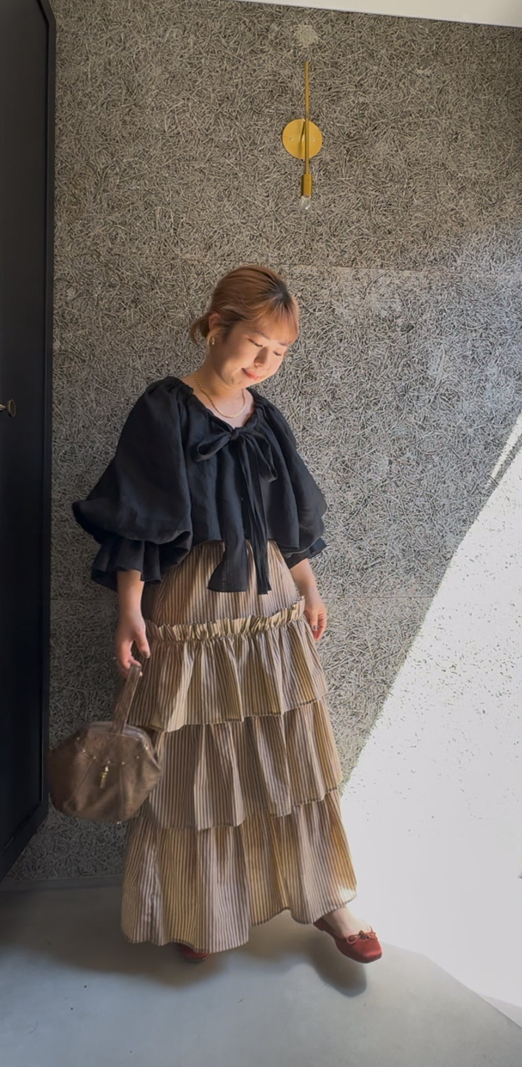【予約】linen ribbon puff blouse(black)