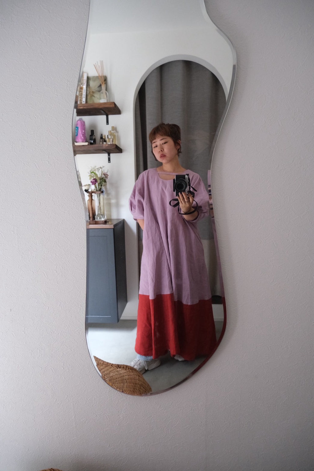 cross linen dress (cherry pink)
