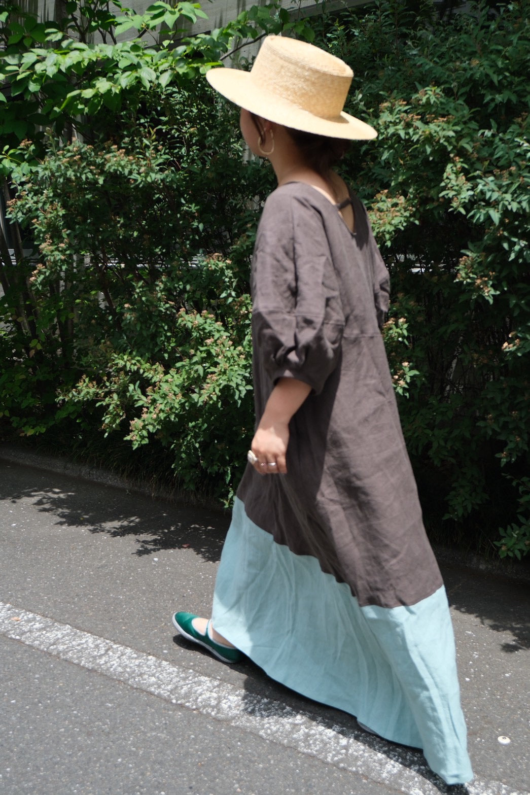 cross linen dress (choco mint)