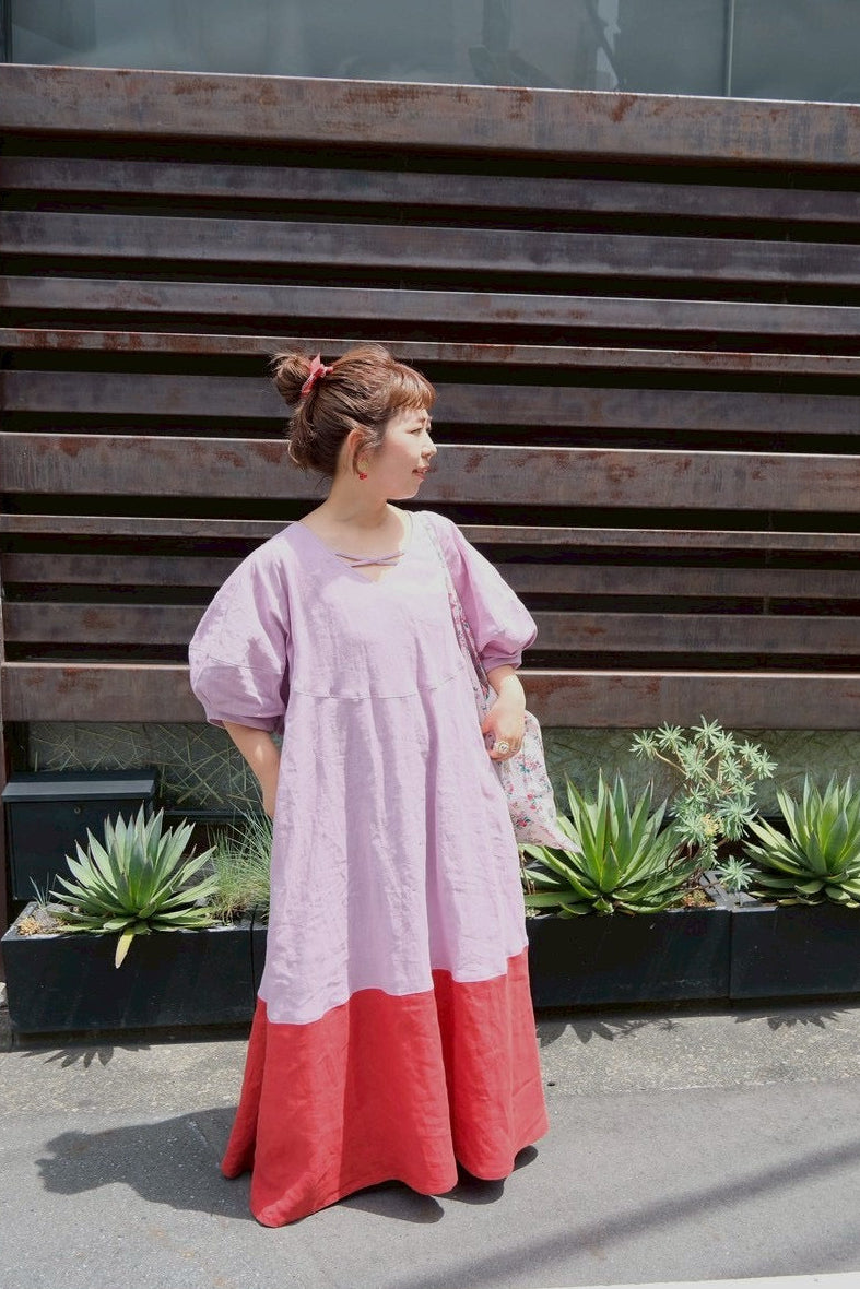 cross linen dress (cherry pink)