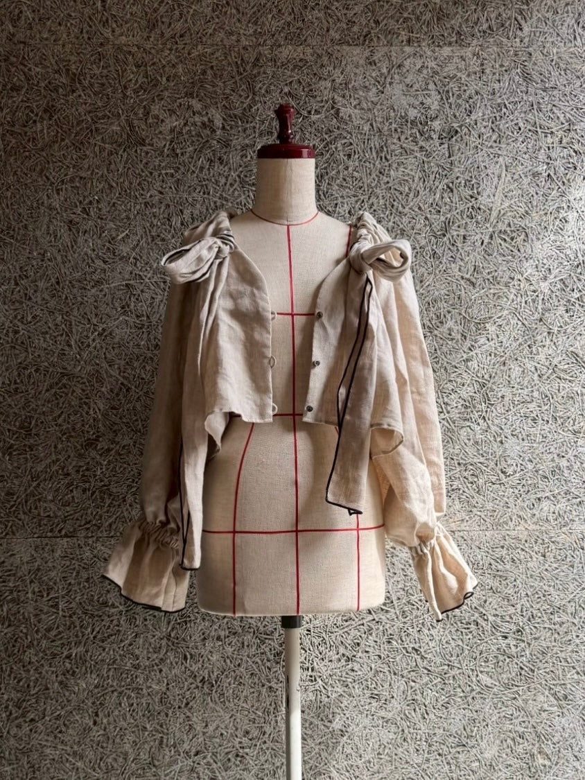 linen ribbon puff blouse(écru)
