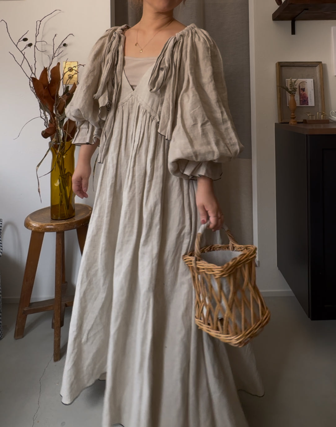 【予約】linen ribbon puff blouse(écru)