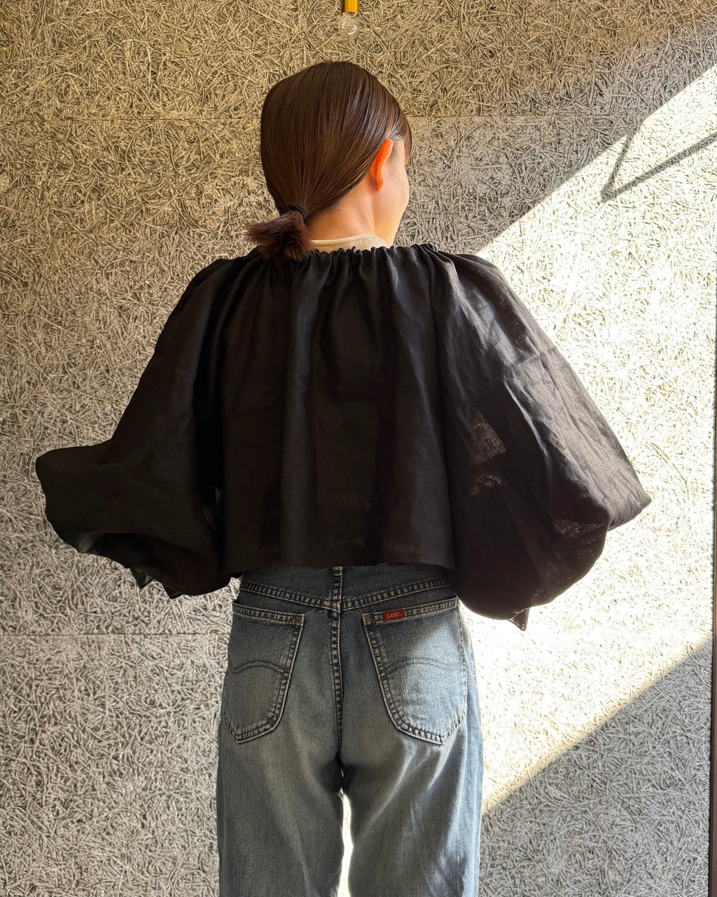 【予約】linen ribbon puff blouse(black)