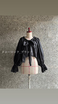 メローブラック_linen ribbon puff blouse(black)