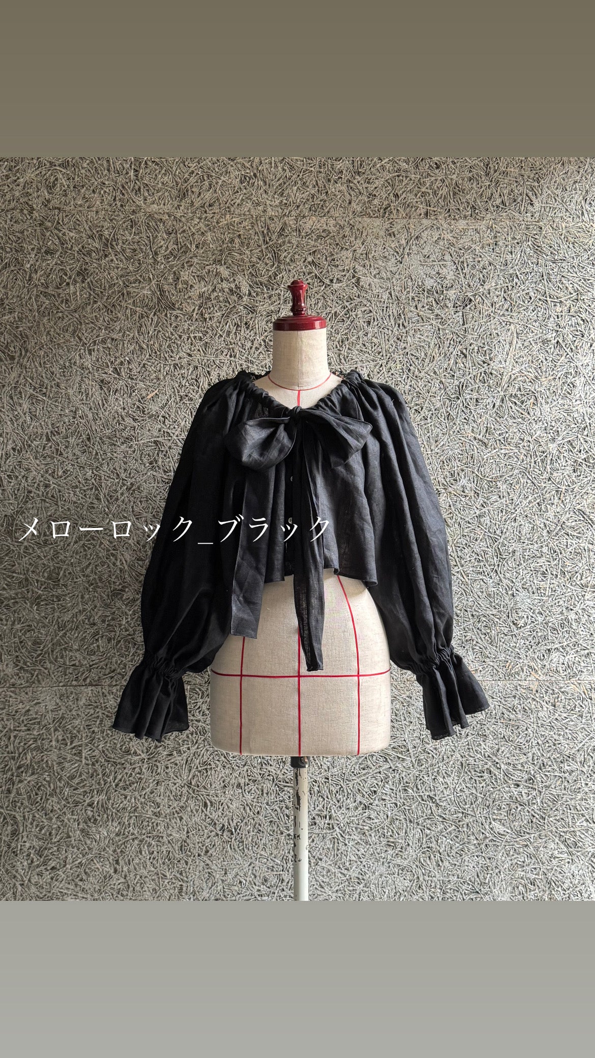 メローブラック_linen ribbon puff blouse(black)