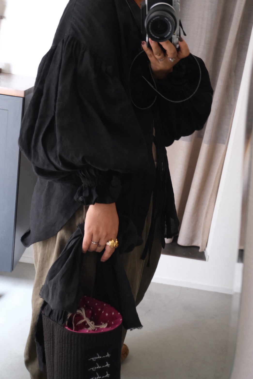 sailor puff blouse - black